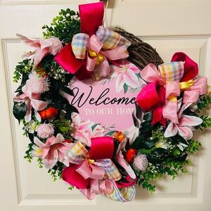 Vibrant Pink and Red Floral Wreath